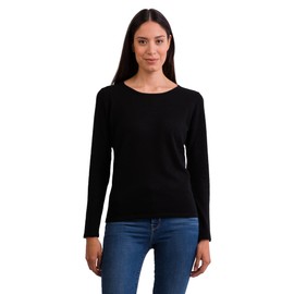 Cash-mere.ch 100% Cashmere Women's Sweater with Crew Neck 2-Strand - Black , size: l