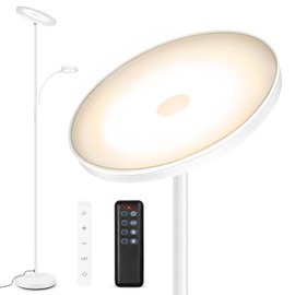 OUTON LED Floor Lamp, 27W/2400LM Modern Torchiere Lamp & 7W/ 400LM Reading Lamp, Bright Dimmable Standing Tall Lamp with 4 Color Temperature, Remote Touch Control for Living Room Bedroom Office, White