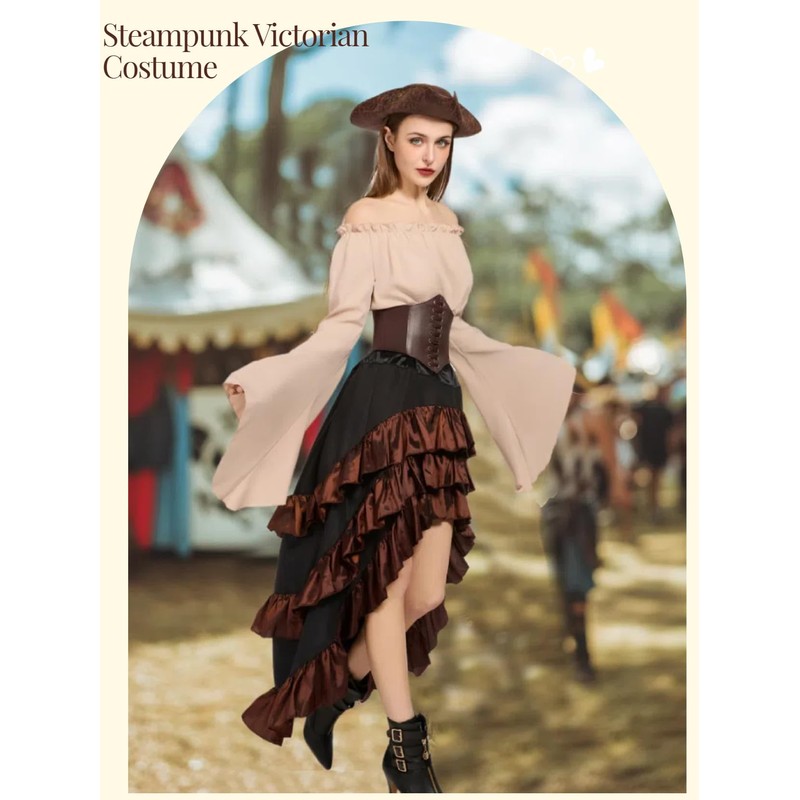 Women's Pirate Costumes Dress Renaissance Top Pirate Skirt with Corset