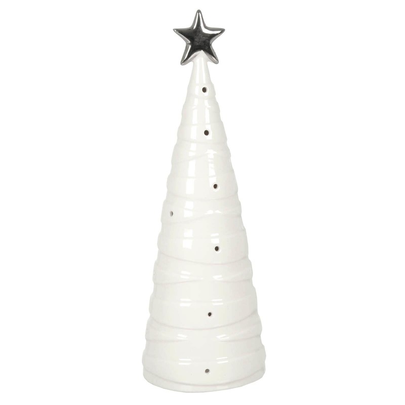 Mr Crimbo Christmas Tree Shape Ornament Light Up White Ceramic