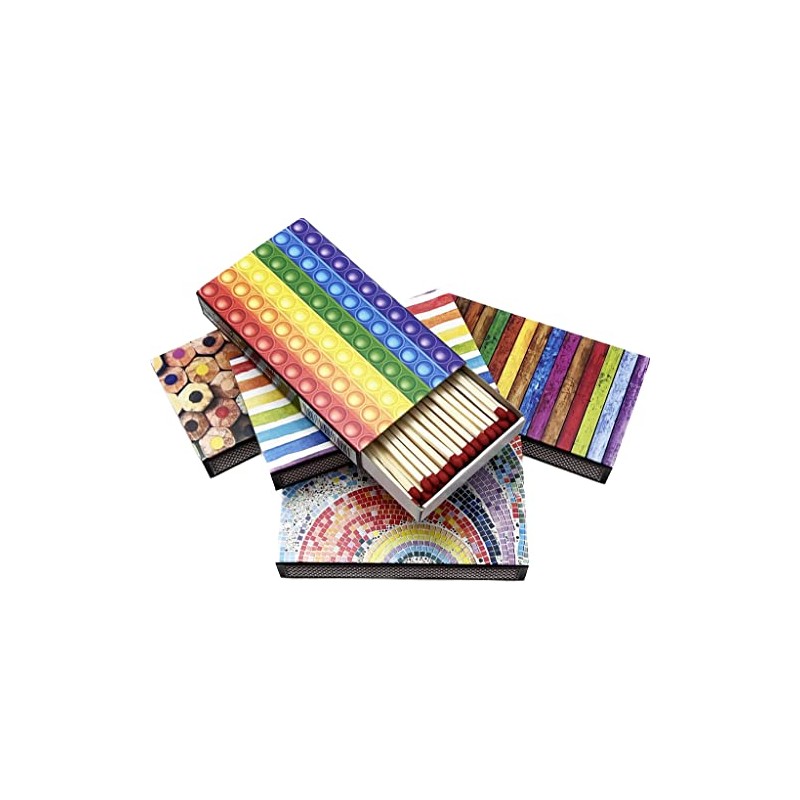 jameitop® XL Matchboxes, 10 cm with Rainbow/Pride/Peace Design Matches, Pack