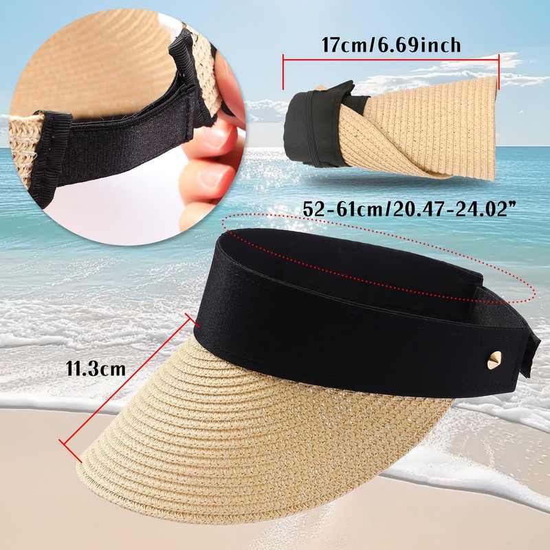 MILAKOO Womens Sun Visor Hut Einstellbare Breite Krempe UV-Schutz Faltbar