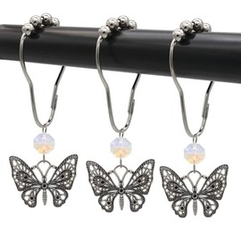 brandname Butterfly Shower Curtain Hooks for Bathroom Decoration, Rust Proof Metal Steel Set of 12 Curtain Ring with Butterfly Curtain Rings - 38ss Shower Curtain Rings
