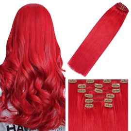 WindTouch Clip in Hair Extensions Real Human Hair Red Hair Extensions Remy Hair Full Head 18Inch 75g 7PCS