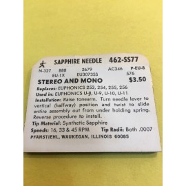Pfanstiehl Original NOS Pfanstiehl Needle Stylus 462-SS77 Fits Many MANY EUPHONICS