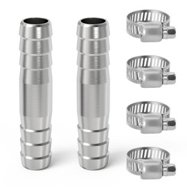 TAILONZ PNEUMATIC 2-piece stainless steel hose head-to-head joint, 6mm head tube inner diameter, 4 hose clips
