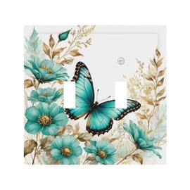 Butterfly 2 Gang Double Toggle Wall Plates Vintage Flower Leaves Light Switch Cover Decorative Dark Backgrounds Electrical Switchplate Faceplate Cute Bees Dimmer Decor for Bedroom Kitchen Bathroom