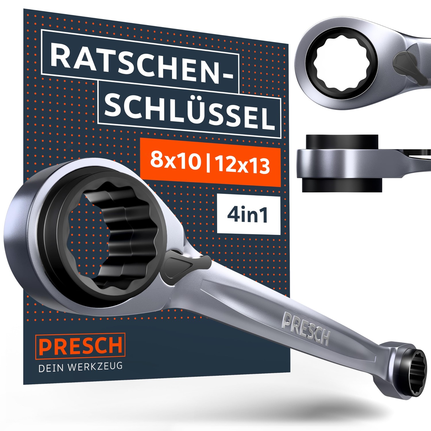 PRESCH Double Ratchet Wrench 8 10 12 13 mm - Switchable Ratchet ...