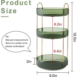 Bingobang Makeup Organiser 360 Rotating, Spinning 3 Tiers Skincare Cosmetic Organizer Acrylic Large, Tidy Storage Shelf for Perfume, Jewelery, Brush, Vanity Desk, Dresser, Bedroom, Bathroom (Green)