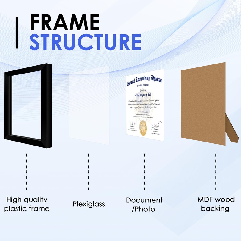 FIXSMITH 8.5x11 Diploma Frame, Black Picture Frame with Clear Plexiglass,