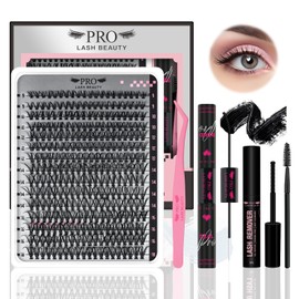 PRO DIY Lash Extension Kit 300 Pcs Lash Clusters D Curl, Mix Eyelash Clusters Individual Lashes Kit Lash Bond And Seal Lash Remover Eyelash Brush Lash Tweezer Self Apply At Home(30D-9-18mix Kit)