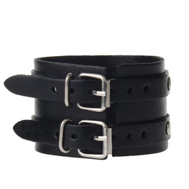 GelConnie Rock Punk Leather Cuff Bracelet Braided Bracelets Wide Leather Wristbands Adjustable Gothic Wrap Bracelet for Men, Women LPB336-Black