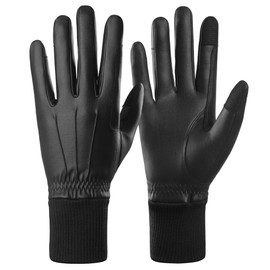 AFE Ladies Horse Riding Gloves Synthetic Leather Equestrian Black Stretch Fabric Thermal Thinsulate Lined Winter Ladies Gloves (Black, Large)