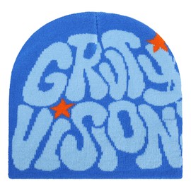 Supaico Men Women Y2K Beanies Letter Graphic Knitted Hat Winter Warm Beanies Casual Outdoor Skull Cap, Blue Light Blue GV