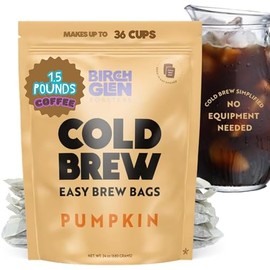 Birch Glen Roasters Cold Brew Coffee Bags - 12 Pack of Coarse Ground Coffee Filter Pitcher Packs for Easy Brewing - 100% Arabica - Yields 6 Pitchers - Pumpkin Flavor