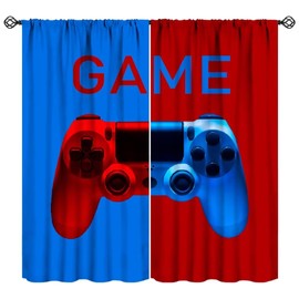 JanJCurt Game Boys Curtains, Red Blue Gaming Window Drapes Kids Teens Video Game Gamepad Window Treatments for Bedroom Living Room, 42x45inch (No Blackout)