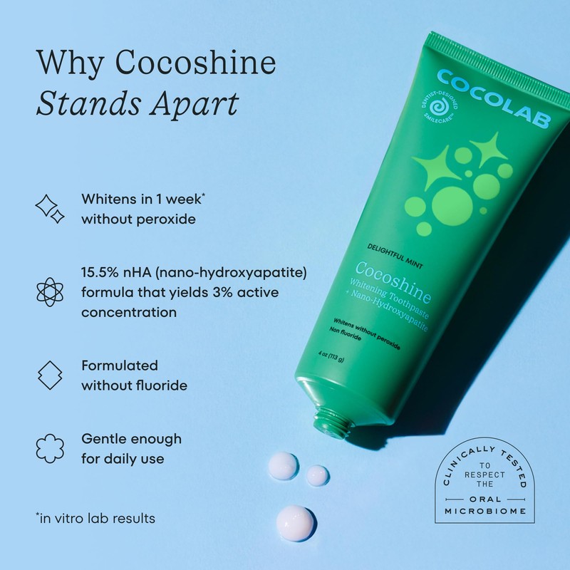 Cocoshine Teeth Whitening Toothpaste by Cocolab, Nano-Hydroxyapatite Toothpaste, Non-Fluoride with