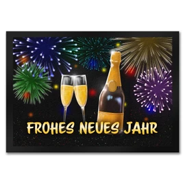 speecheese Happy New Year Doormat in 35 x 50 cm with Champagne and Fireworks as Door Mat with Congratulations on New Year and New Year's Eve to Welcome Your Visit