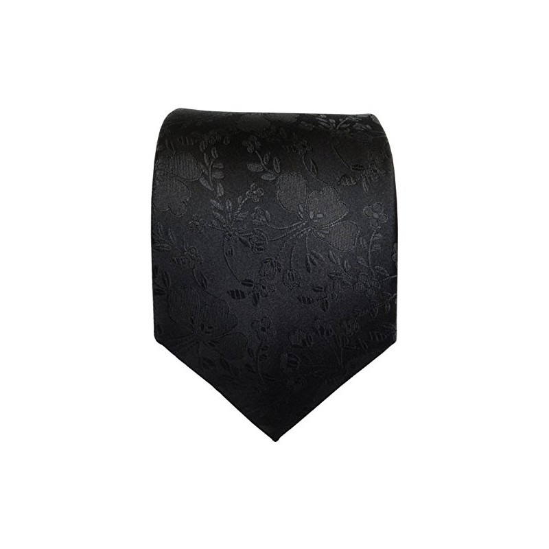 TigerTie Designer Silk Tie in Black with Floral Pattern -