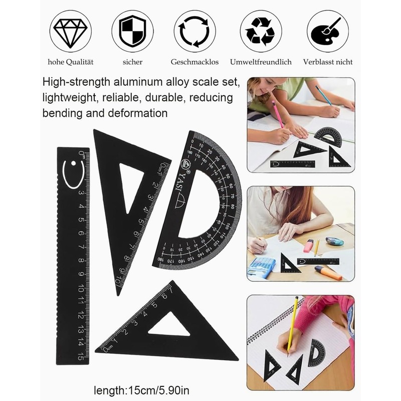 JUKOTA Set of 8 Metal Rulers 15 cm Aluminium Alloy