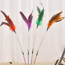 MCT PETS Interactive Spring Feather Cat Wand Toy – Bell Teaser Stick for Indoor Play and Exercise (3 Pack)