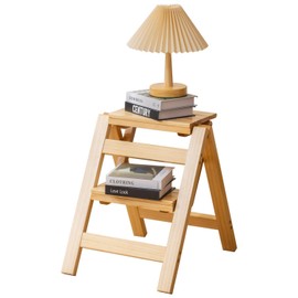 Latifolia Foldable 2 Step Stool, Wooden Step Stool with Floor Saver, Decorative Ladder Shelf for Living Room, Kitchen, Garden(Nature)