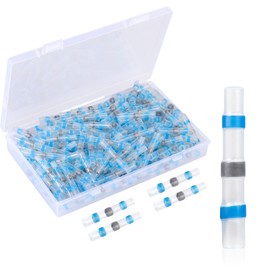 200PCS Solder Seal Wire Connectors, Duogalia AWG 16-14 Blue Heat Shrink Butt Connectors Waterproof Insulated Wire Splice Terminals for Marine Automotive Boat Wire Joint