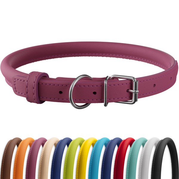 CollarDirect Rolled Leather Dog Collar, Soft Padded Round Puppy Collar,