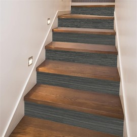 artfanke 13Pcs Vintage Wood Grain Stair Stickers Peel and Stick - Faux Wood Stair Riser Decals for Home Office Decor 39.37"x7.09"