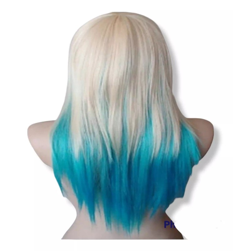 Lucky Day Peluca Con Flequillo Rubia Y Azul Aspecto Natural