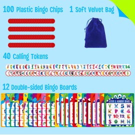 SpriteGru Monster Theme Bingo Game, Uppercase Letters & Numbers Learning, Alphabet ABC and 123 Bingo Board Game for Kids, Preschoolers, Perfect for Classroom & at Home (Up to 12 Players)