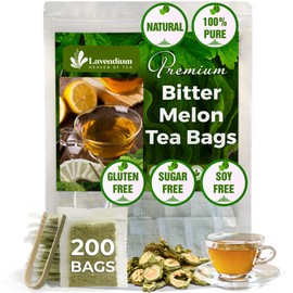 Lavendium, Premium 200 Bitter Melon Tea Bags, 100% Natural & Pure From Bitter Melon Fruit. Bitter Melon Herbal Tea. Bitter Melon Fruit Tea. No Sugar, No Caffeine, No Gluten, Vegan.
