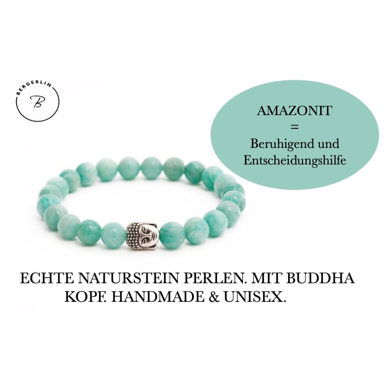 BERGERLIN Buddha Bracelet with Genuine 8 mm Natural Stone or