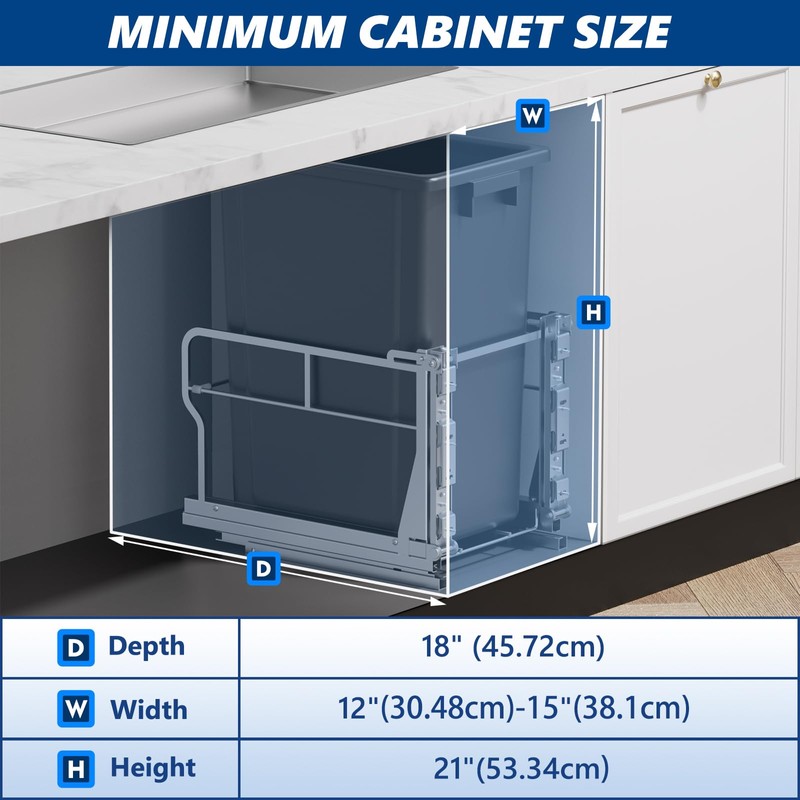 Insputer Pull Out Trash Can Under Cabinet with Tiltable 10°