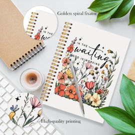 LADOCK Floral Christian Notebook, in the Waiting God Is Working Bible Verse Journal, Christian Religious Gifts for Women, Prayer Journal for Woman, Church Notes Notebook, 5.5x8.3