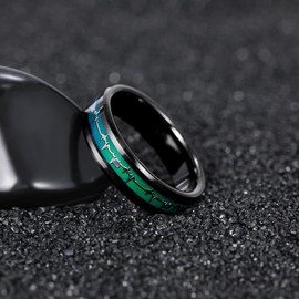 Greenpod 6mm EKG Color Changing Tungsten Rings for Women Men Black Mood Hearbeat Rings for Couples Wedding Band Size 12.5