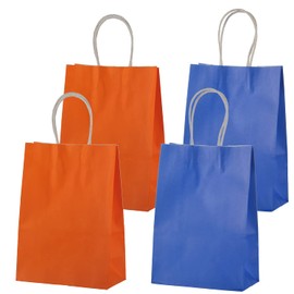 MISU Paper Bags Party Favor Bags Kraft Paper Gift Bags with Handle, Small, 8.3x5.9x3.2 Inches, 16-Pack (Orange, Blue)
