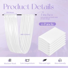 6 Panels White Ceiling Drapes for Wedding, 5ftx40ft Ceiling Drapes Smooth Satin Fabric Curtain Wedding Arch Draping Fabric Romantic Ceiling Decorations for Weddings Party Ceremony Stage