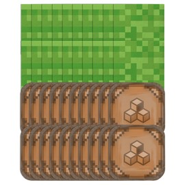Pixel Gaming Party Supplies Set - Including 9“ Plates and 6.5” Napkins for 20 Guests, Pixel MiningThemed Birthday Party Decoration