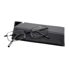 Calabria 753-XL Rectangle Reading Glasses +4.00 Black w/Case Men Women Designer Metal Readers Adjustable Nose Pads