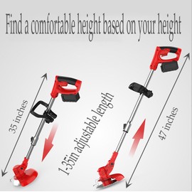 Weed Wacker, Electric Weed Wacker Cordless Trimmer,Grass Trimmer Stingless Lightweight Grass Weedeater Battery Powered 3 Types Blades,2 Batteries, 1 Chargerfor Lawn, Yard, Garden (red)