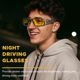 LVIOE anteojos envolventes de visión nocturna, se ajustan sobre anteojos graduadas con lentes amarillas polarizadas para conducción nocturna, Marco de tinta de agua negra A13/lentes amarillas de