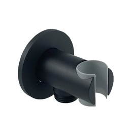 OrangeClub Wall Connection with Shower Head Holder Chrome Hose Connection with Shower Holder Brass Wall Connection Elbow 1/2 Inch (Black 2)