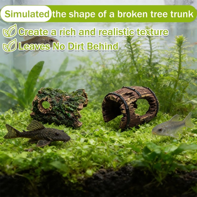 QEXUJOW Aquarium Decor Themed Ornaments, Four Hollow Wooden Tree Trunks,