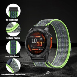 RosMank 26mm Quickfit Nylon Watch Band Compatible with Garmin Fenix 8 AMOLED 51mm/7X Pro/7X/6X Pro/6X, Sport Loop Replacement Strap for Enduro 3/Descent Mk3i/Instinct 2X/Tactix 7/Quatix 7X, BlueGreen