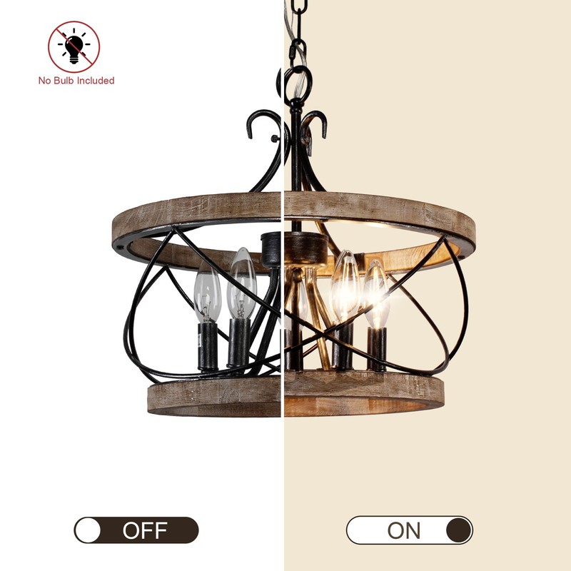 16“ Farmhouse Chandelier Light Fixture, 5-Light French Country Wood Chandelier