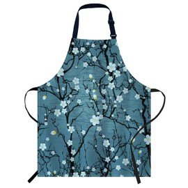 Smooffly Japanese Cherry Blossom Apron Adjustable Bib Chef Aprons Cooking Apron Unisex Women Men Aprons Perfect for Home Kitchen, Baking, Gardening, Restaurant, Coffee house BBQ