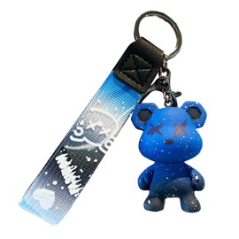 [Moerstar] Bear Keychain Keychain Cute Resin Animal Pendant Cute Color Bear Key Braided Idea Rope Animal Pendant Metal Keychain, blue