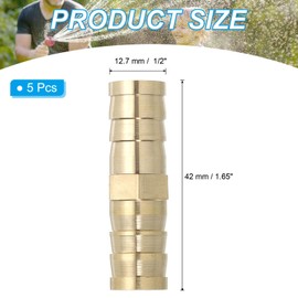 PATIKIL 1/2" Brass Hose Barb Fitting, 10 Pcs Straight Barb Union Fittings Metals Splicer Mender Connector Barbed Adapter Air Hose Repair Kit for Water Oil Fuel Gas