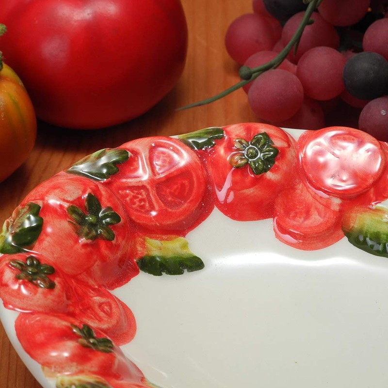 Made in Italy Tomato Relief Red Ceramic Oval Plate 8.3